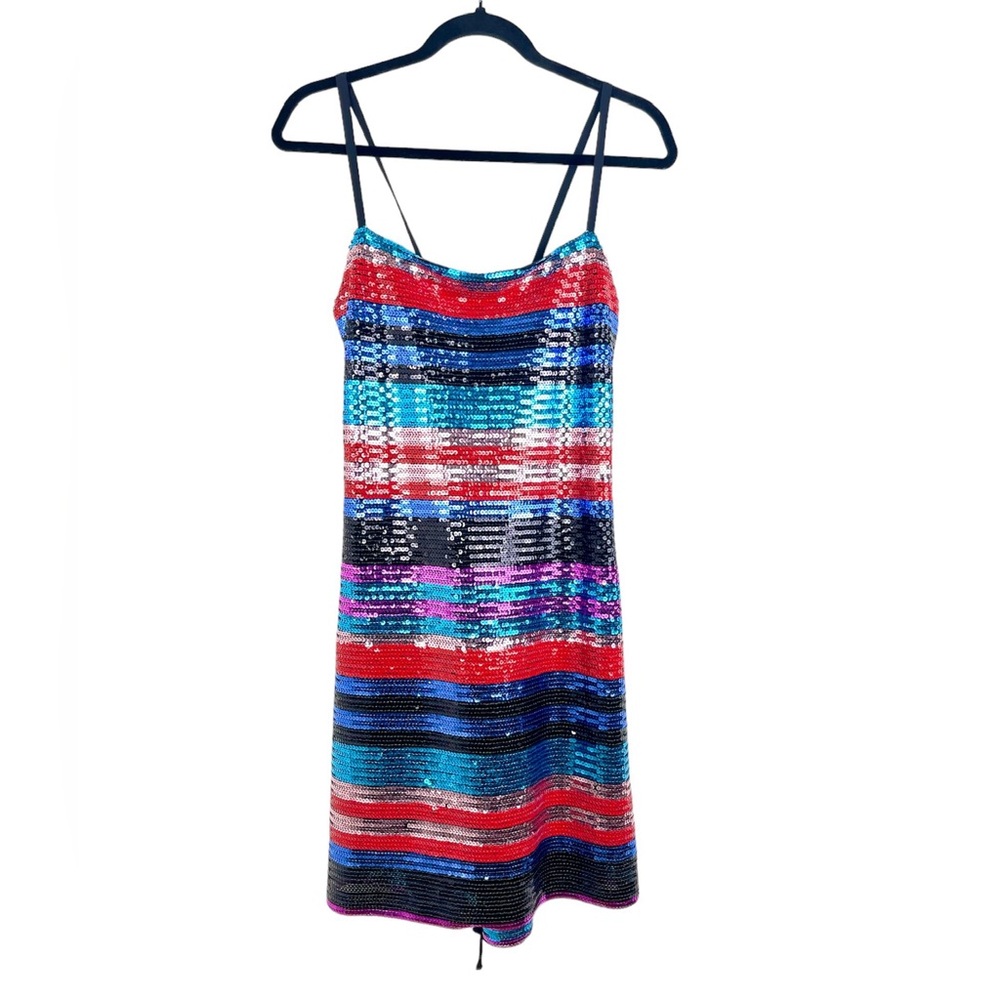 WAYF Sequin Sparkly Mini Dress, 2X XXL Plus Size Adjustable Lace Up Red Blue